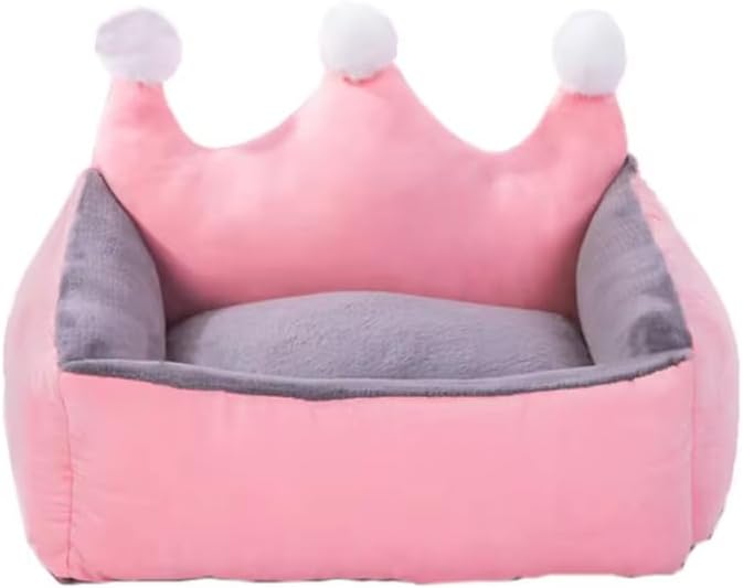 Cute Crown Pet Princess Beds for Small Dogs Luxurious Crown Dog Priness Beds Winter Warm Puppy Cat Sofa Bed Shih Tzu Yorkies Kennels Removable Mascotas Supplies (Pink Crown, XS Below 1.5 kg)