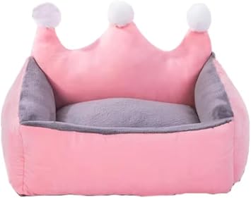 BADASS SHARKS Crown Pet Bed Washable Princess Sofa for Small Dogs | Premium Flannel & PP Cotton | Indoor & Car | Removable Washable Cover | Non-Slip Base | Small Pets