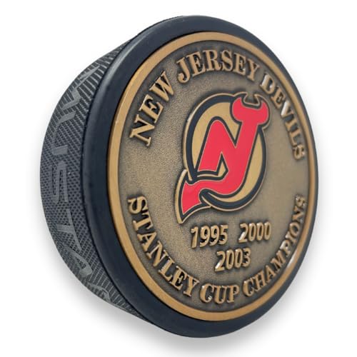 Sports Decor New Jersey Devils Puck - Stanley Cup Years Gold Medallion