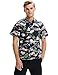SSLR Men's Flowers Flamingos Casual Aloha Hawaiian Shirt (X-Large, Black)