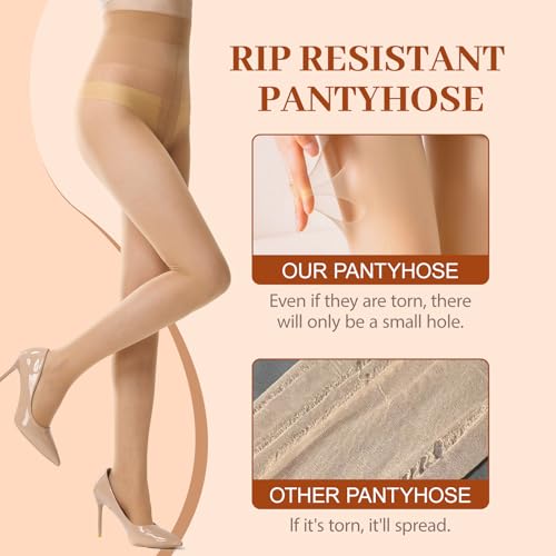 2 Pairs T-Crotch Rip Resistant High Waist Pantyhose with Reinforced Toes 10 Denier Ultra Thin Sheer Tights for Women3