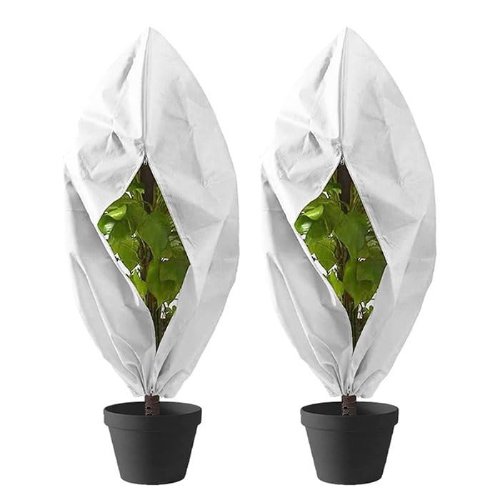 Cubiertas para plantas para protección contra la congelación, paños reutilizables con cremallera y cordón para uso en exteriores, 30 x 40 cm, 2 paquetes