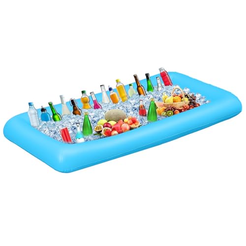 Aufblasbare EIS-Servierbar mit Abflussstöpsel – Kühlwanne für Buffets, Getränke & Partys – Inflatable Cooler (132 x 61 x 13 cm, Blau)