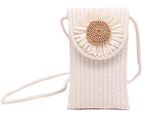 bunaii handmade cotton rope mobile sling bag for women side shoulder small crossbody for women cell phone & cash (white)