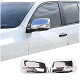 Door Rear View Mirror Cover Cap Compatible with Toyot@ Land Cruiser Prado FJ150 150 2010-2019, ABS Exterior Side View Mirror Cover Protective Trim Cap, 2PCS (Bright Silver)