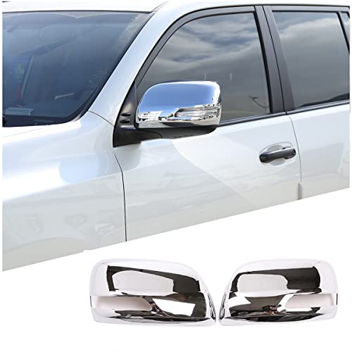 Door Rear View Mirror Cover Cap Compatible with Toyot@ Land Cruiser Prado FJ150 150 2010-2019, ABS Exterior Side View Mirror Cover Protective Trim Cap, 2PCS (Bright Silver)