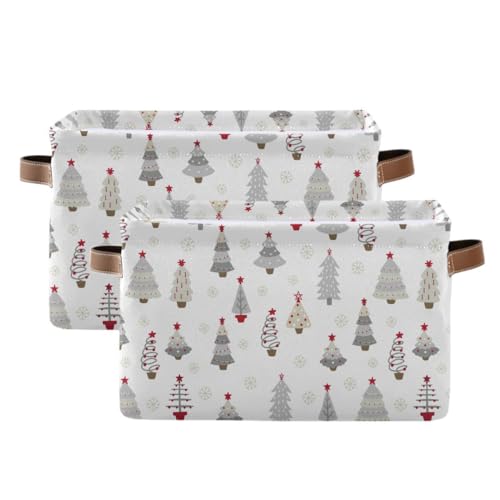 Image of Christmas Tree Gray Storage Basket Fabric Kitchen Baskets Winter Snowflake White Grey Open Home Storage Bins Boxes Foldable Organizer Bag for Book Shelf Closet Baskets 16x12x8 Inches 2 Pack
