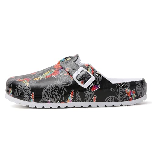 Image of Eliogn Women's Garden Clogs with Print, Waterproof Slip Resistant Work Clogs, Lightweight EVA Slip-On Mules, Cushioned Comfortable Shoes for Nurse, Chef, Kitchen, Beach
