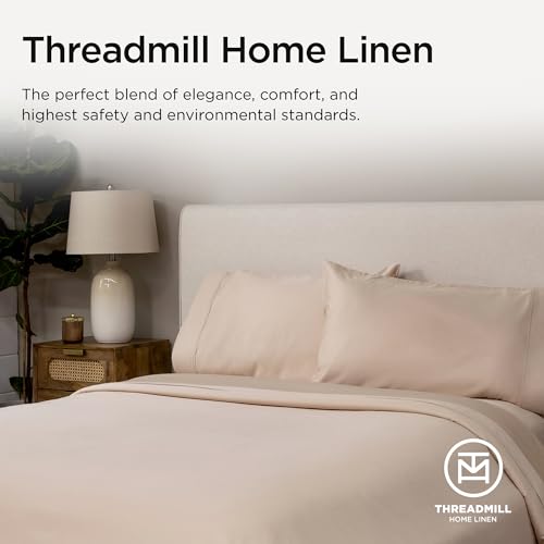 Threadmill Supima 1000 Thread Count Soft Cotton Cal King Bed Sheets, 4 Pc Beige Set, Elasticized Deep Pocket Cal King Sheets