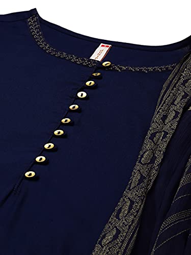 Image of Juniper Women's Rayon Kurta with Chiffon Drape