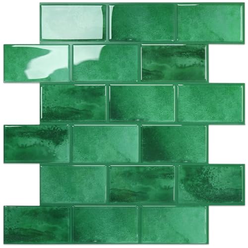 STICKGOO 10-Sheet Subway Tiles Peel and Stick Backsplash, Stick on Tiles Kitchen Backsplash (Thicker Design, Dark Green) 10 Dark Green