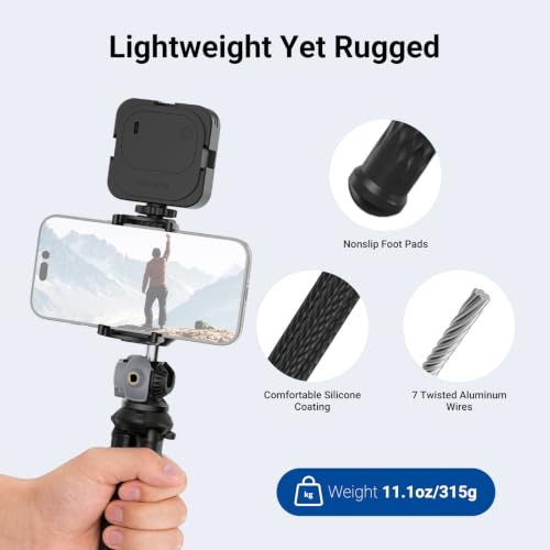 Image of NEEWER Flexible Phone Tripod, Small Mini Camera Webcam Desk Stand Phone Holder & Action Camera Mount Adapter Compatible with iPhone GoPro DJI Pocket 4 3 Xtra Muse Insta360 Video Recording, TP34 Silver