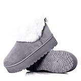 Women’s Faux Fur Lined Platform Ankle Boots, Warm Winter Suede-Effect Slip On Short Boots with Non Slip Sole, Cosy Outdoor (GREY, One Size, Adult, Women, 5, Numeric, UK Footwear Size System, Medium)