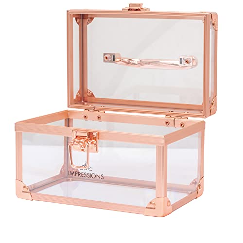 Impressions Vanity Savvy Petite Train Case With Crystal Clear Panels, Compact Travel Makeup Box With Metallic Trim, Latches And Handle For Carrying Travel Accessories (Rose Gold Clear) #TOP1