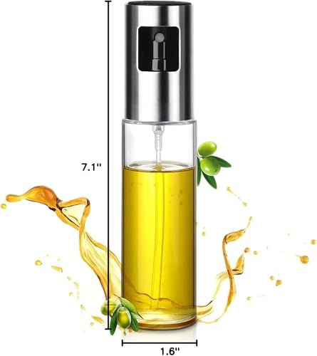 Image of Olive Oil Sprayer, 100ml Glass & Stainless Steel, Multi-purpose for Cooking, Grilling, Saute, Roasting, Barbecue, Salad, Baking, Outdoor Activities, Easy to Use & Clean, BPA Free