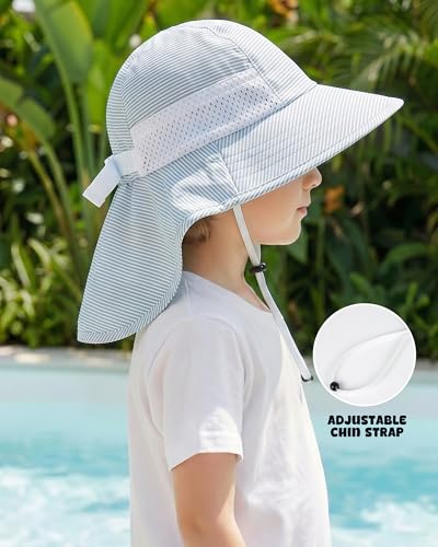Image of Toddler Baby Sun Hat Kids Summer Beach Essentials Adjustable Beach Hats with Bucket Wide Brim for Boys Girls Age 0-14 Years