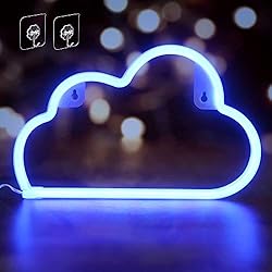 Lamparas Neon Amazon Umitive Letreros de Neon Nube, Luz Neón LED con 2 Ganchos, Batería o USB Accionado, Ahorro de Energía, Señal de Neón Lámparas, Azul Muestra Ligera de Neón para Decoración de Pared, Fiesta y Habitación