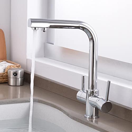 Robinet d'évier de cuisine en laiton chromé brillant à triple voie pour une eau pure au quotidien