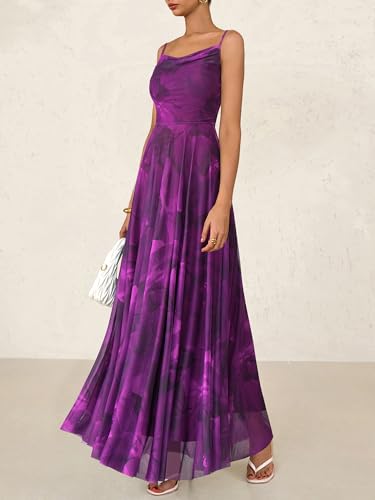 Image of BTFBM Women Summer Maxi Dresses Elegant Wedding Guest Dress | Cowl Neck,Spaghetti Strap,Mesh,Floral,A-Line,Flowy,Party,Cocktail,Homecoming,Graduation,Sundress,Prom,Beach Long Dresses