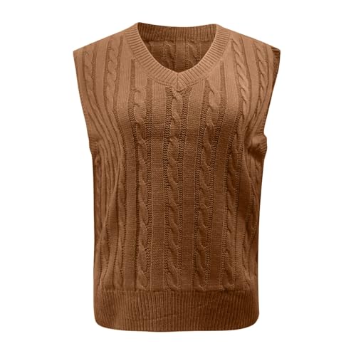 Chaleco de punto para mujer con cuello en V con rombos marrón L 3