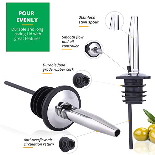 Liam Kitchen Glass Oil Dispenser 17oz Pack 1 - Olive Oil and Vinegar Cruet Clear Bottle Includes 1 Extra Stainless Steel Spout for Easy Pouring - White