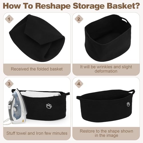 Image of Optish Dog Toy Basket, 30L Toy Box and Bin for Dog Cat Storage, 19.7 inch X 11 inch X 7.9 inch Large Woven Rope Basket for Blankets, Living Room, Bedroom, Black
