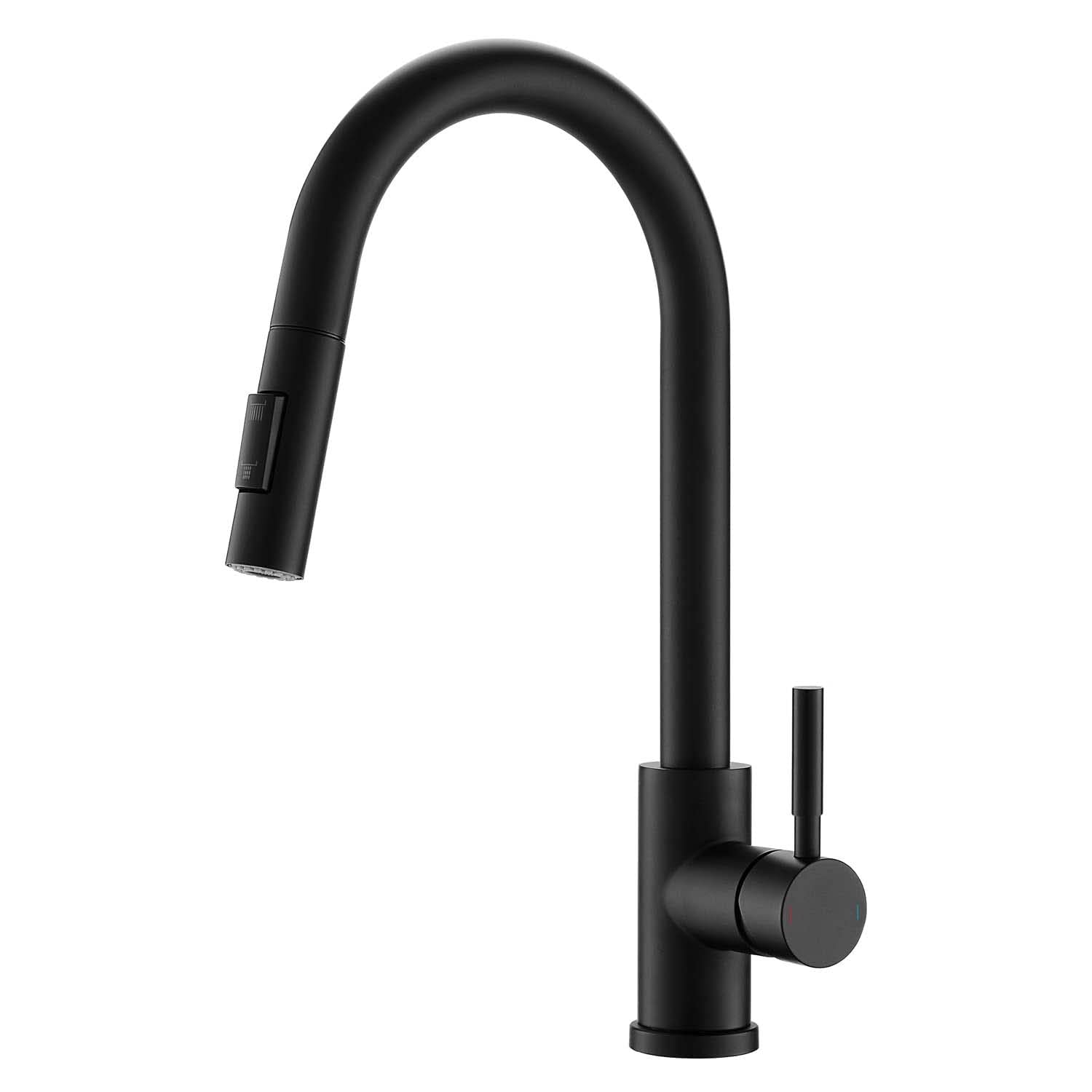 Contemporary Matte Black Pull Out Kitchen Sink Single Lever Mixer Tap with 360 Swivel