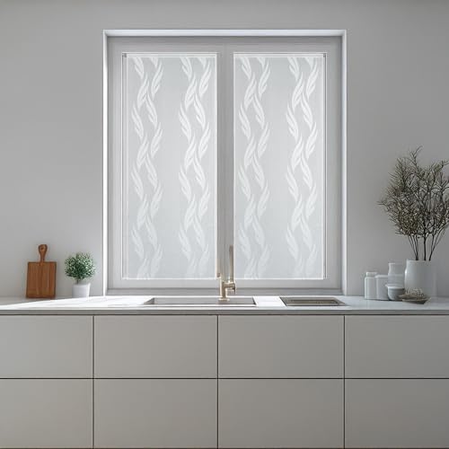 Home Tresor - Coppia Tende a Vetro, Tende per Interni, Finestre Cucina, Cameretta, Soggiorno Mod. MADRID Semitrasparente Base Bianca, Corte e Lunghe - 60x150 cm, Naturale