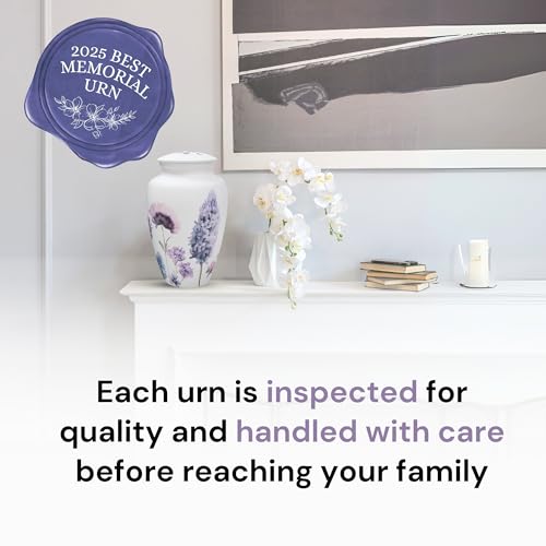 Image of Cremation Urns for Human Ashes Adult Female | Human Urn for Ashes for Women | Decorative for Cremation, Funeral, Burial, Home | Handcrafted Large Size - Purple Flower