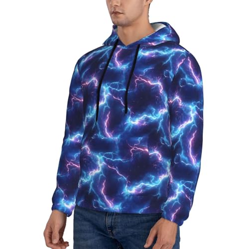 Hoodies For Men - Blue White Lightning Print Long Sleeve Casual Men'S Hoodies & Sweatshirts Pullover With Pocket3