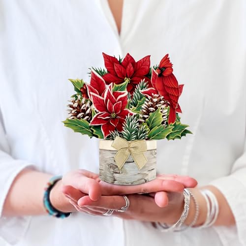 Freshcut Paper Pop Up Cards, Mini Birch Poinsettia, 6 Inch Mini S...