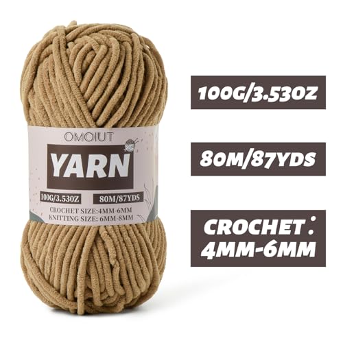 Image of Fluffy Chenille Yarn for Crocheting - Baby Yarn for Crocheting Soft Blanket - 3 Pack of 100g /(87.4yds) Crochet Amigurumi Chunky Yarns - Super Bulky 5 Velvet Yarns (3 Light Coffee)
