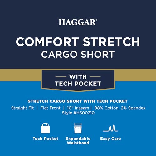 Haggar Men's Stretch Comfort Cargo Flat Front Short, Putty, 40 - image 5