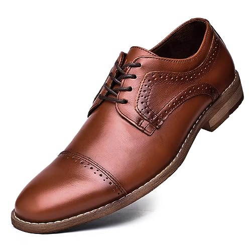 Image of Arkbird Men's Dress Shoes Modern Oxford Round Cap Toe Lace up Casual Formal Business Leather Derby Shoes, Brownish 9.5
