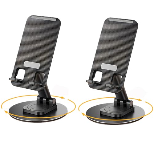 Besank 2PCS Cell Phone Stand, Adjustable Phone Stand 360° Rotation Fully Foldable Compatible with iPhone 15 14 13 Pro Max, Smartphones E-reader and Tablets(Black-Black)
