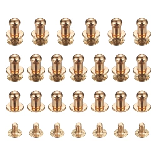 TIXIPEM 5mm Ball Head Stud Rivets Screw Back [20Pcs] - Metal Round Head Button Nipple Rivet Use for Bag & Belt & Handbag & Leather Craft & DIY Decoration - [Gold]