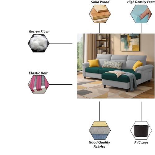Image of Casaliving Seams RHS 4 Seater L Shape Sofa for Living Room (Pine Grey Fabric) Premium Fabric Sofa