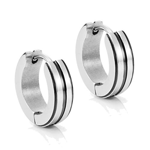 Dos de los pendientes de Huggie del aro del tono del acero inoxidable 316L de los hombres con IP Negro 10 mm Cover