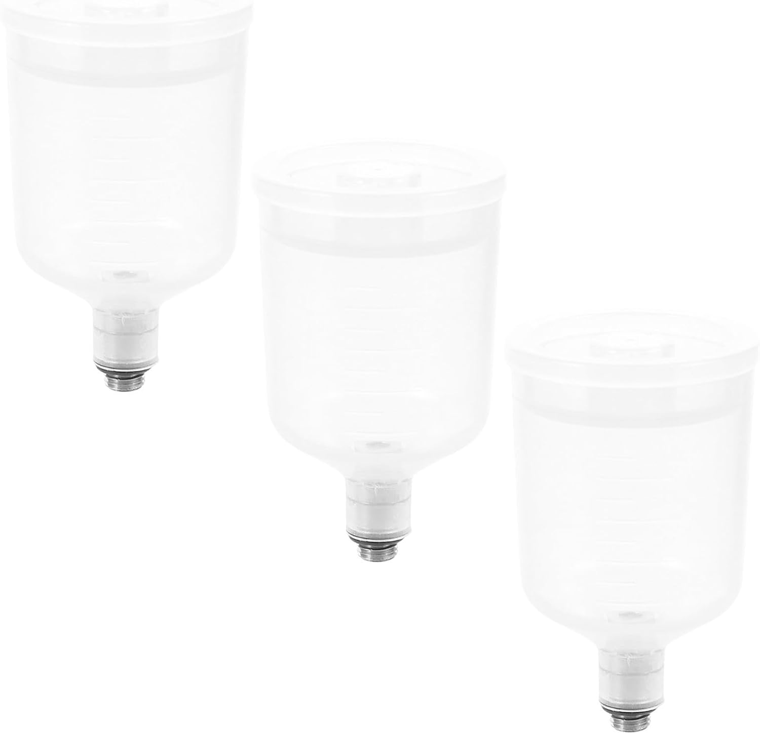 HOMSFOU with Threaded Plastic 20ml 3pcs Metal Reusable Cup Connector and Lid, Gravity Paint Cup Minimizing Paint Leakage Hvlp and Lvlp Spray Guns for Professional Painting