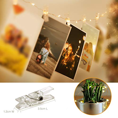 50 LED Photo Clip String Lights, Litogo 5M Photo Peg Fairy Lights with 30 Clips Indoor Battery Powered Silver Wire Hanging String Photo Frames Decoration for Bedroom Wedding Party Christmas Photo