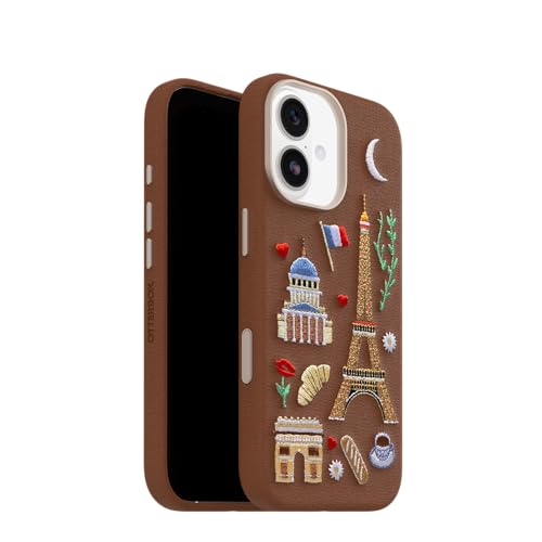 Image of OtterBox iPhone 17 Symmetry Series Cactus Leather Embroidery Case - City of Love - Brown - Textured, Embroidered Paris Artistic iPhone Case