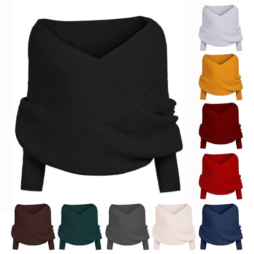 Women Snowfall Sweater Scarf with Sleeves Cozy Knitted Ribbed Casual Wrap Scarf Trendy Autumn Winter Shawl Cape4