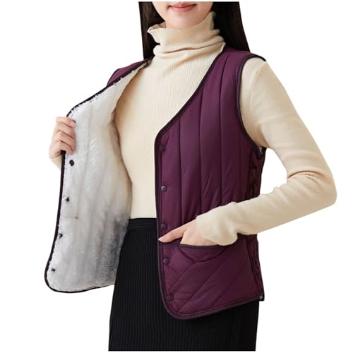 HGps8w Women's Quilted Puffer Vest - Sherpa Fleece Lined Button Up Sleeveless Jackets Thick Warm Winter Coats Outerwear