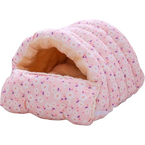 猫・小型犬用 冬用ドーム型ベッド あったか 洗える 滑り止め 室内用 キャットハウス ピンク (C)