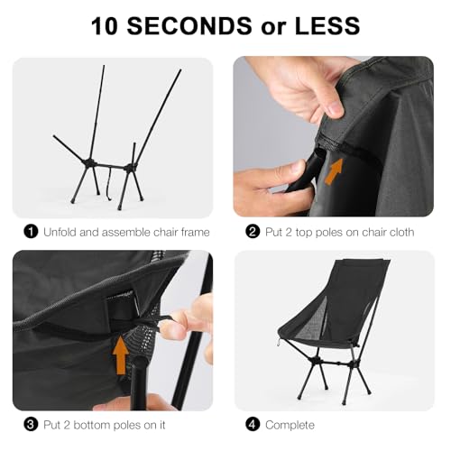 Outplea Black High Back Lightweight Compact Camping Chair for Adults - Image 4