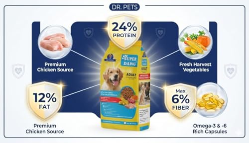Image of Dr.Pets Dog Dry Food Chicken & Vegetable Formula with High Protein & Nutrients | Complete & Balanced Dog Food Adult for 1 Years Above | Supports Digestion, Immunity & Coat Health (1 KG)