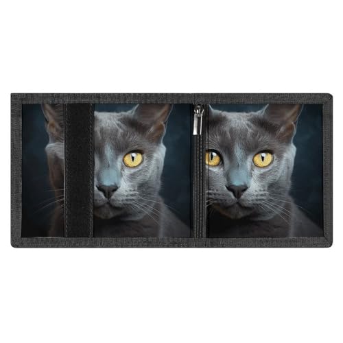 Gray Cat Stares Trifold Wallet for Men with 8 Card Slots & Coin Purse Slim Bifold Credit Card Holder4