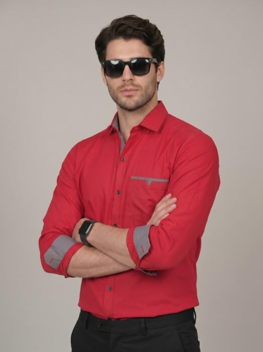 Image of Diverse Men's Cotton Blend Shirt with Pocket Design Spread Collar Full Sleeves Regular Fit and Standard Length | Comfortable Cotton Casual Shirt for Man