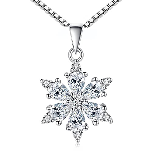 Collier flocon de neige pour femme en zircon avec chaîne boîte ras du cou élégant