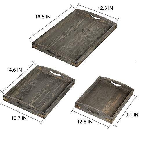Vergoodr Country Farmhouse Rustic Wood Nesting Dinning Breakfast Serving Trays With Wood Handles, Set Of 3,Can Put Food, Fruit, Plates｜Ottoman Decorative Coffee Table Tray (Rock Grey) #TOP1